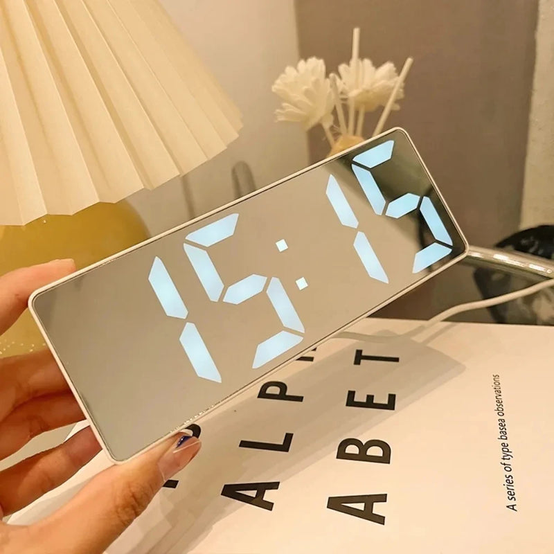 Desktop Clock With Temperature Display Multifunctional LED Mirror Table Adjustable Brightness 12/24 Hours USB Alarm Clock  Deco