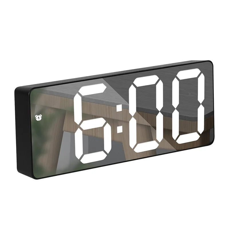 Desktop Clock With Temperature Display Multifunctional LED Mirror Table Adjustable Brightness 12/24 Hours USB Alarm Clock  Deco