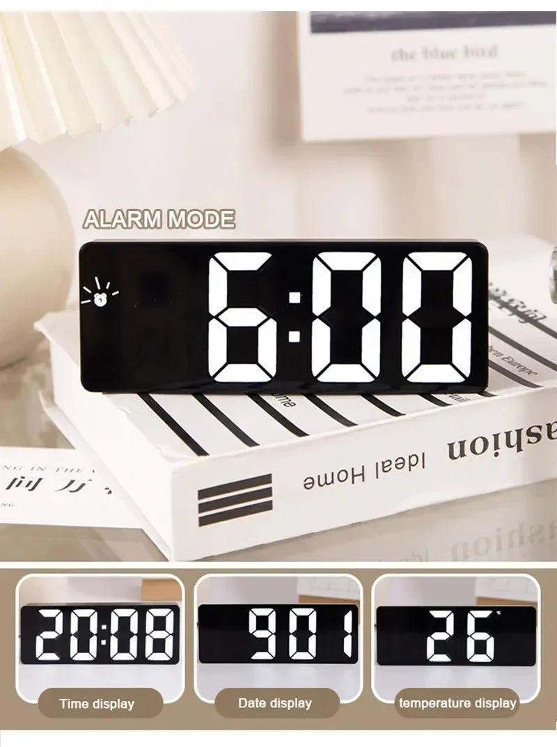 Desktop Clock With Temperature Display Multifunctional LED Mirror Table Adjustable Brightness 12/24 Hours USB Alarm Clock  Deco