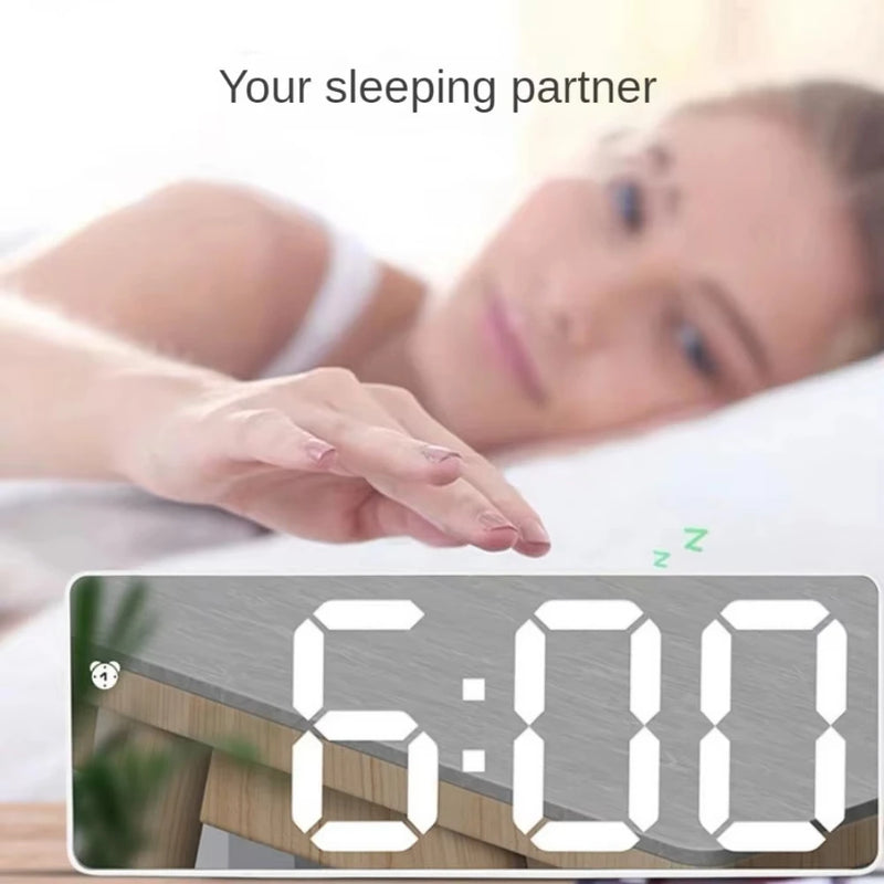 Desktop Clock With Temperature Display Multifunctional LED Mirror Table Adjustable Brightness 12/24 Hours USB Alarm Clock  Deco