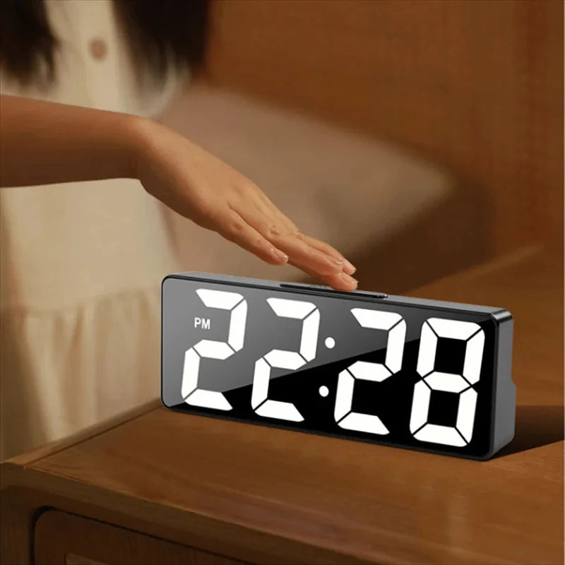 Desktop Clock With Temperature Display Multifunctional LED Mirror Table Adjustable Brightness 12/24 Hours USB Alarm Clock  Deco