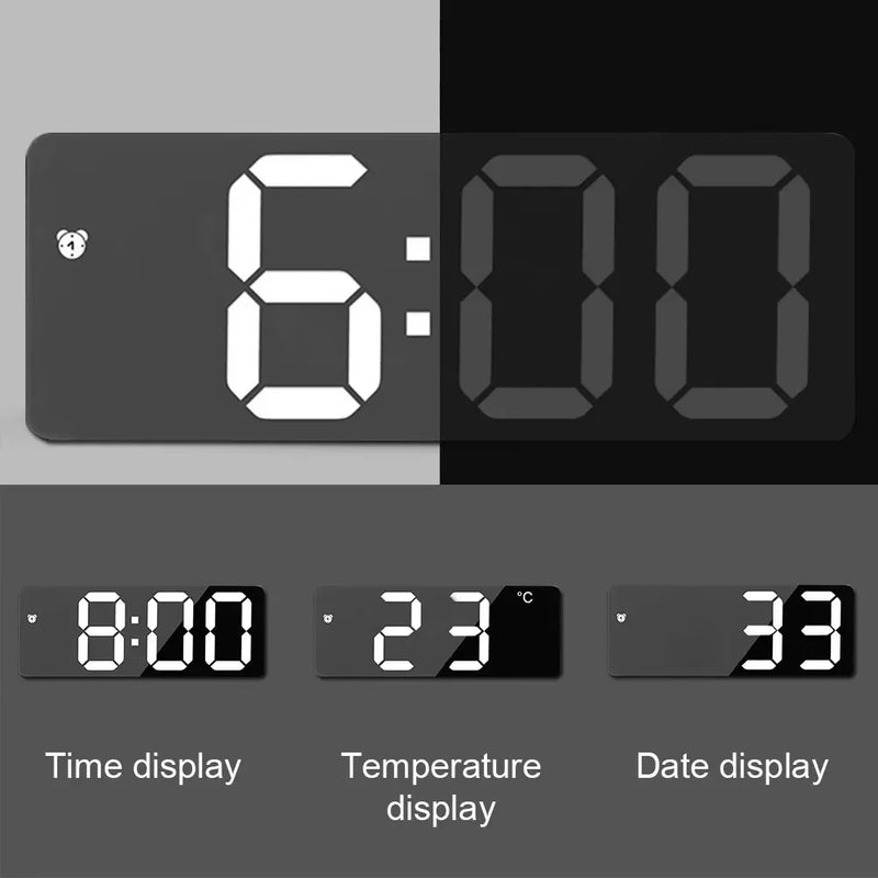 Desktop Clock With Temperature Display Multifunctional LED Mirror Table Adjustable Brightness 12/24 Hours USB Alarm Clock  Deco
